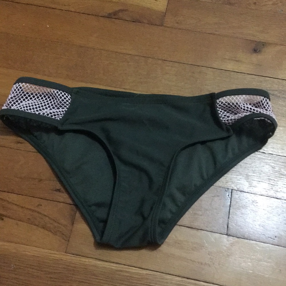 NEVER WORN Bikini bottoms, green, with pink mesh